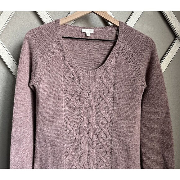 Garnet Hill Women's XS 100% Cashmere Cable Knit Tunic Sweater Mauve Pink - Picture 2 of 9